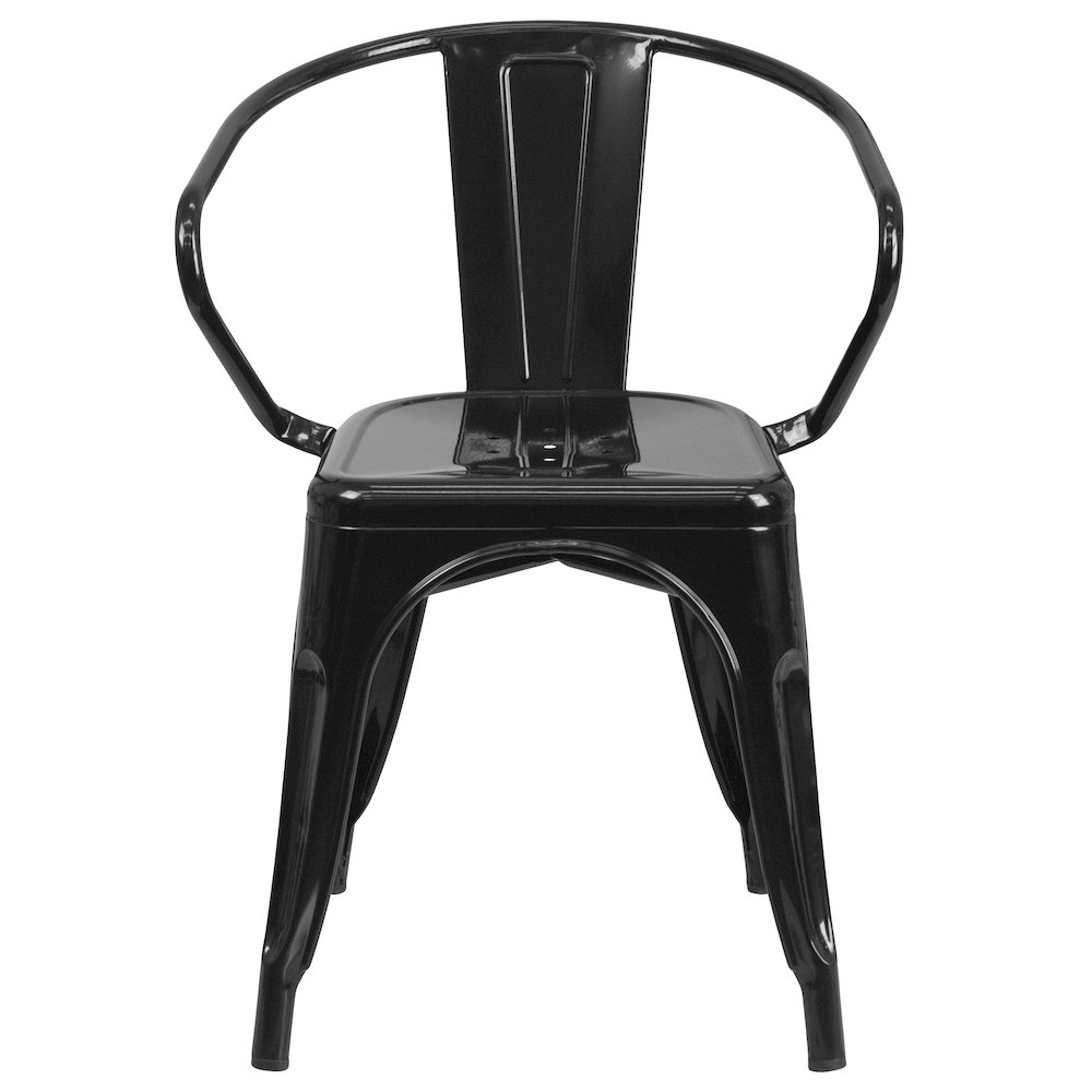 Commercial Grade Black Metal Indoor-Outdoor Chair with Arms. Picture 10