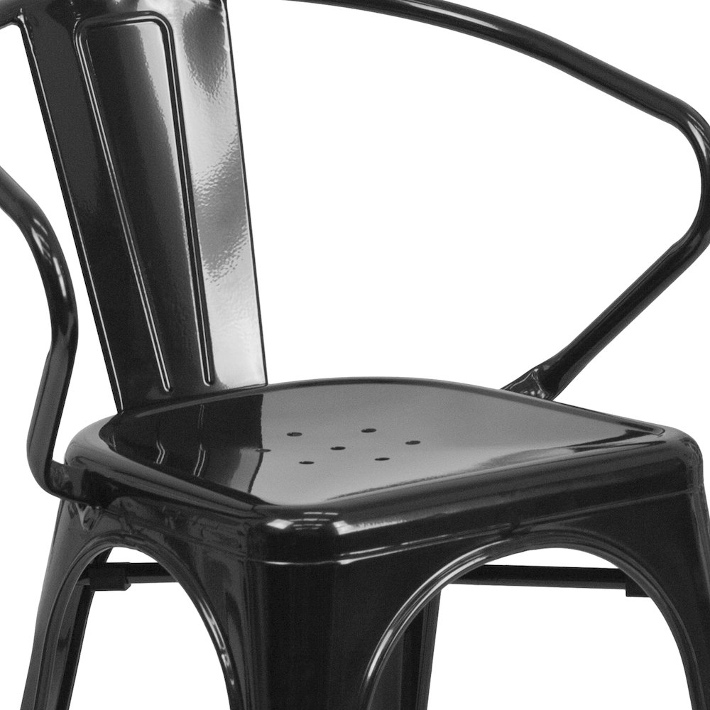 Commercial Grade Black Metal Indoor-Outdoor Chair with Arms. Picture 8