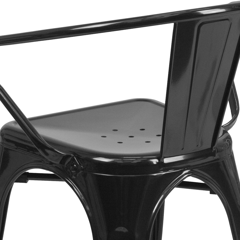 Commercial Grade Black Metal Indoor-Outdoor Chair with Arms. Picture 11