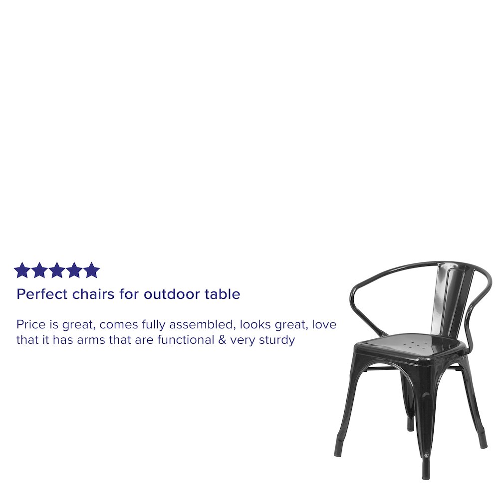 Commercial Grade Black Metal Indoor-Outdoor Chair with Arms. Picture 4