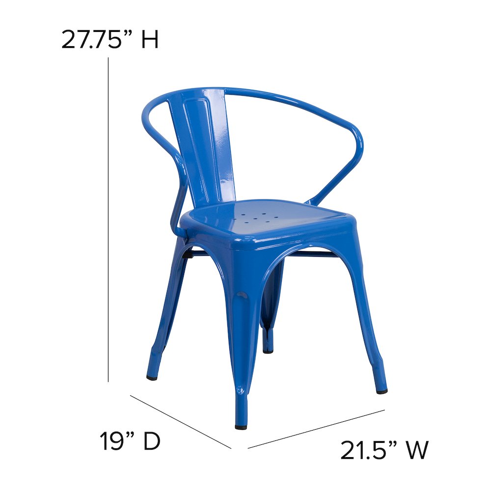 Commercial Grade Blue Metal Indoor-Outdoor Chair with Arms. Picture 6