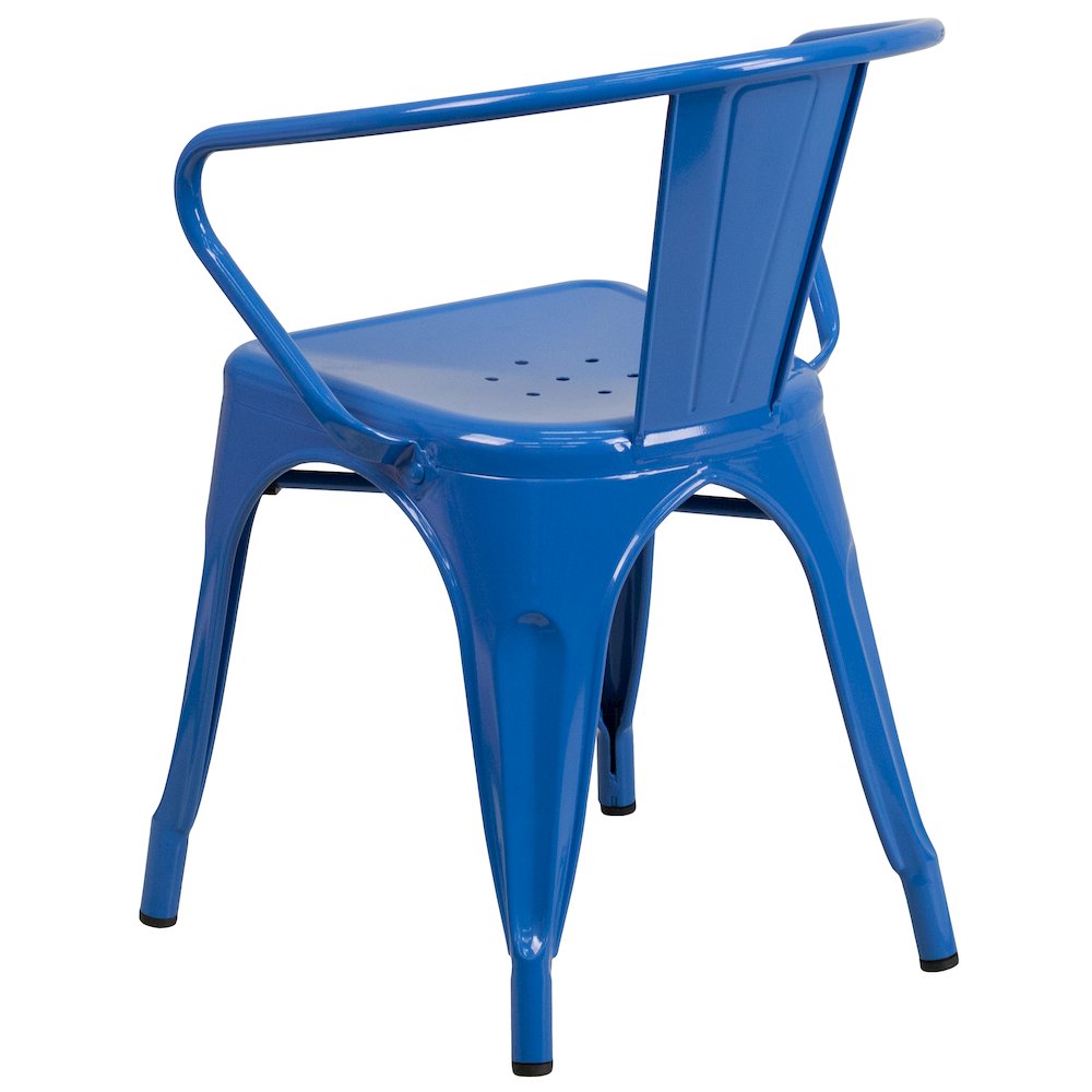 Commercial Grade Blue Metal Indoor-Outdoor Chair with Arms. Picture 7