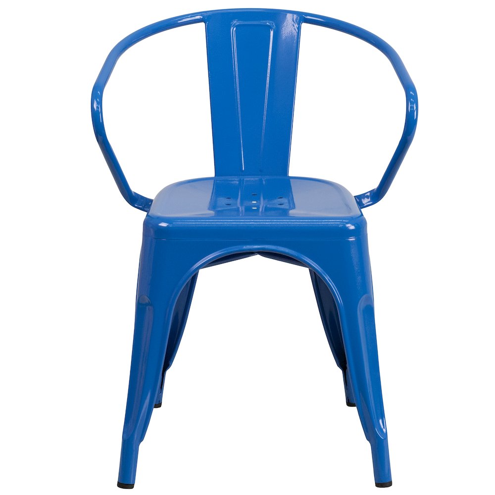 Commercial Grade Blue Metal Indoor-Outdoor Chair with Arms. Picture 10