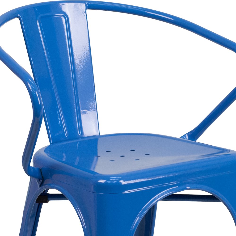 Commercial Grade Blue Metal Indoor-Outdoor Chair with Arms. Picture 8
