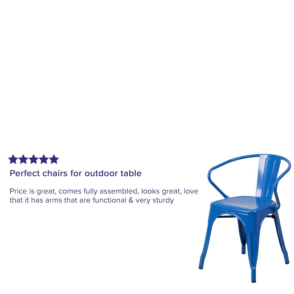 Commercial Grade Blue Metal Indoor-Outdoor Chair with Arms. Picture 4
