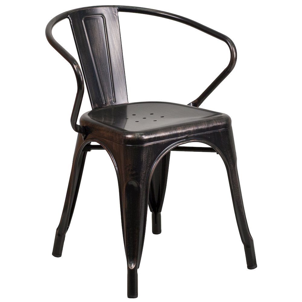Commercial Grade Black-Antique Gold Metal Indoor-Outdoor Chair with Arms. Picture 1
