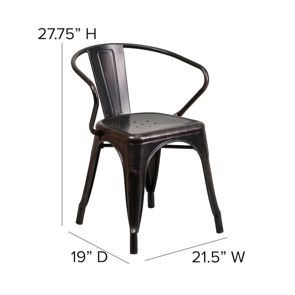 Commercial Grade Black-Antique Gold Metal Indoor-Outdoor Chair with Arms. Picture 2