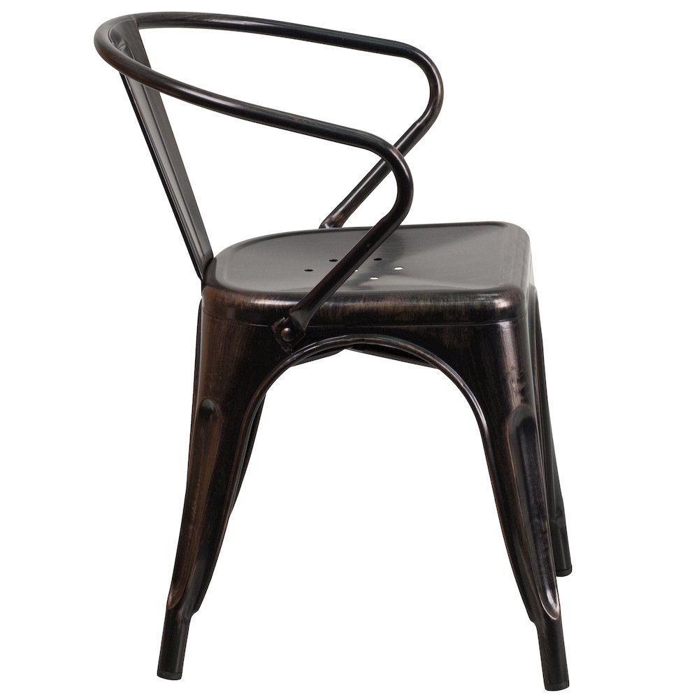 Commercial Grade Black-Antique Gold Metal Indoor-Outdoor Chair with Arms. Picture 3