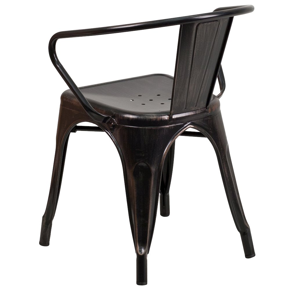 Commercial Grade Black-Antique Gold Metal Indoor-Outdoor Chair with Arms. Picture 4