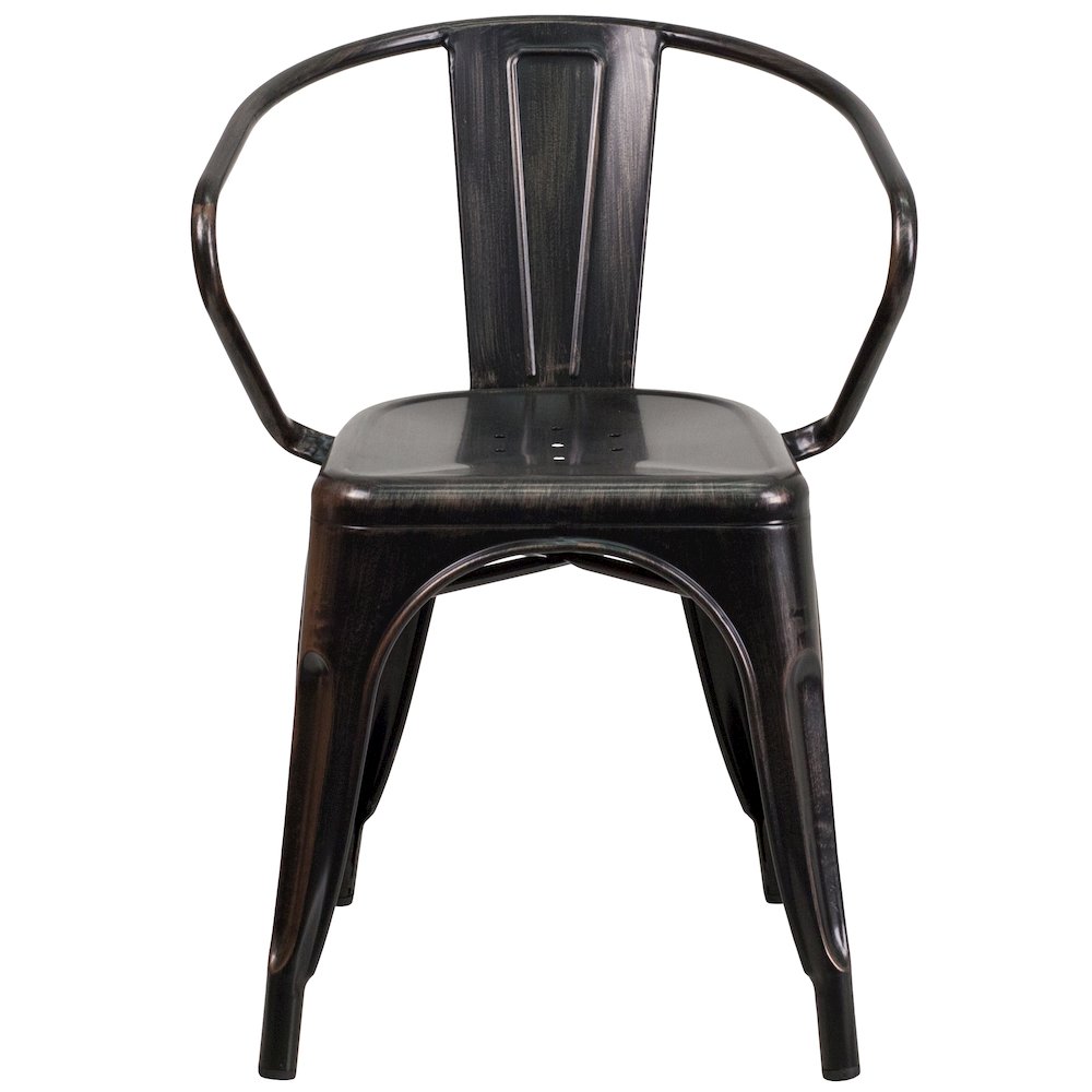 Commercial Grade Black-Antique Gold Metal Indoor-Outdoor Chair with Arms. Picture 5
