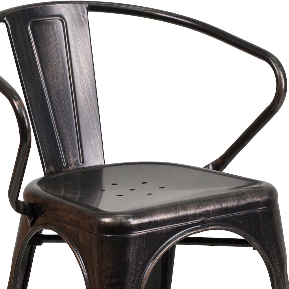 Commercial Grade Black-Antique Gold Metal Indoor-Outdoor Chair with Arms. Picture 8