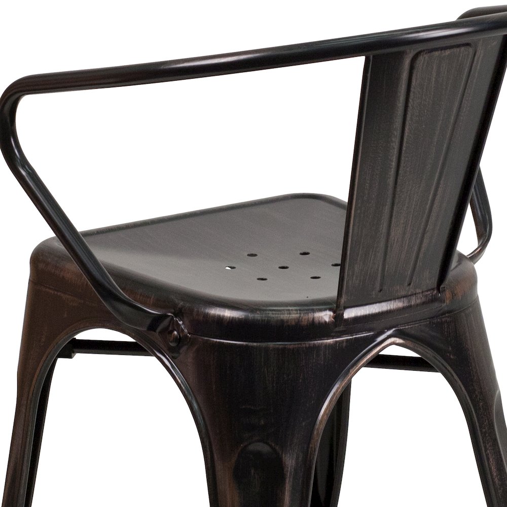 Commercial Grade Black-Antique Gold Metal Indoor-Outdoor Chair with Arms. Picture 11
