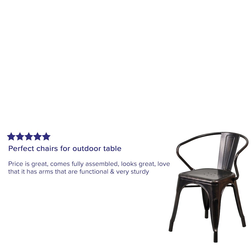 Commercial Grade Black-Antique Gold Metal Indoor-Outdoor Chair with Arms. Picture 7
