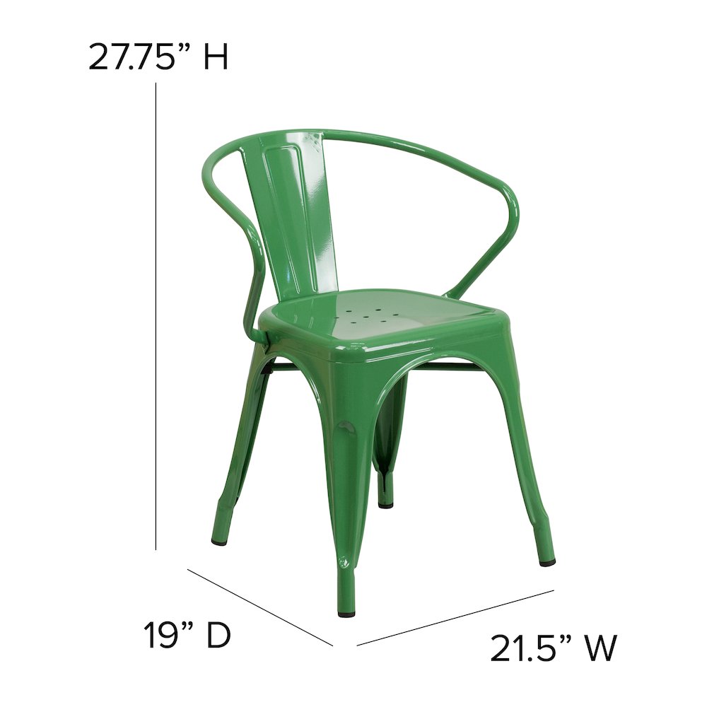 Commercial Grade Green Metal Indoor-Outdoor Chair with Arms. Picture 6