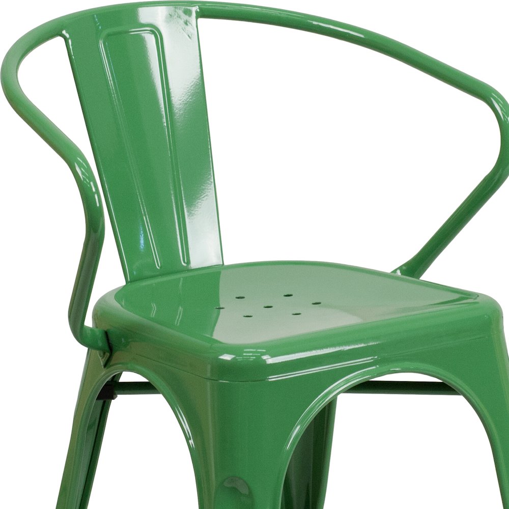 Commercial Grade Green Metal Indoor-Outdoor Chair with Arms. Picture 8