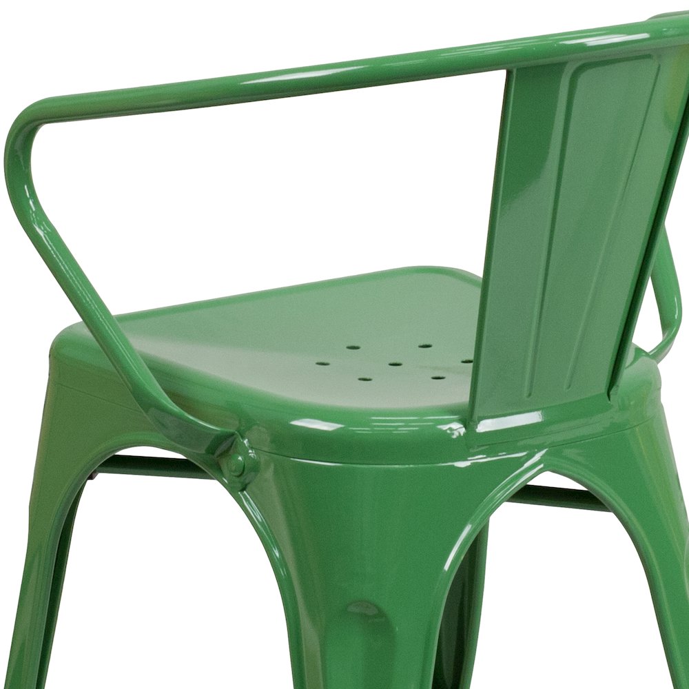 Commercial Grade Green Metal Indoor-Outdoor Chair with Arms. Picture 11