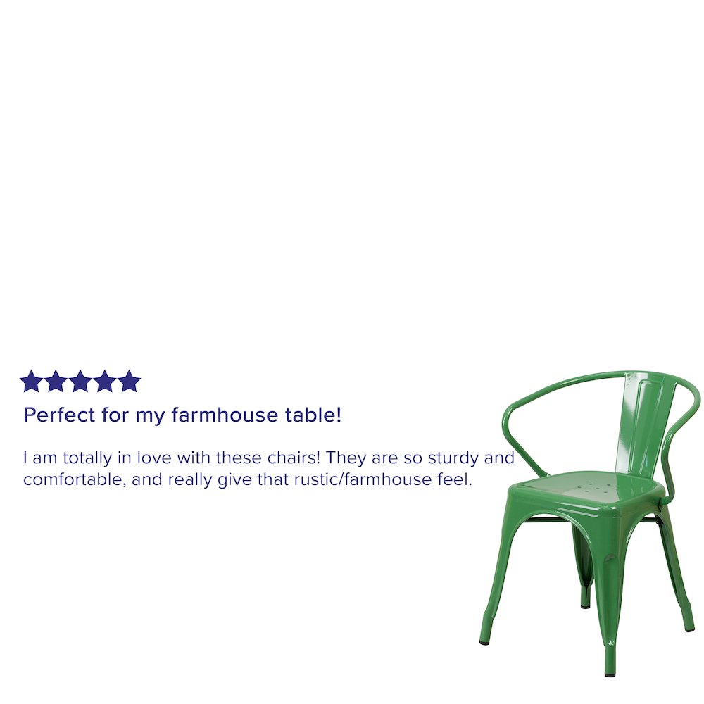 Commercial Grade Green Metal Indoor-Outdoor Chair with Arms. Picture 4