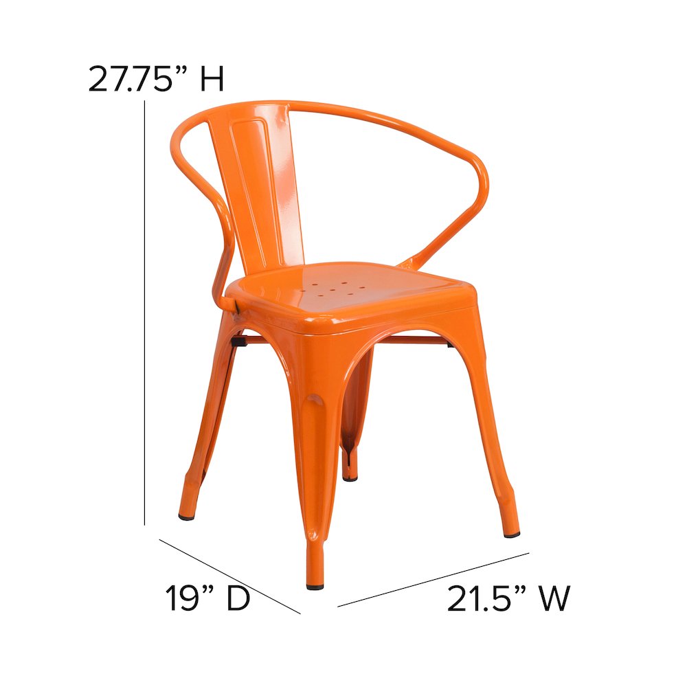 Commercial Grade Orange Metal Indoor-Outdoor Chair with Arms. Picture 2