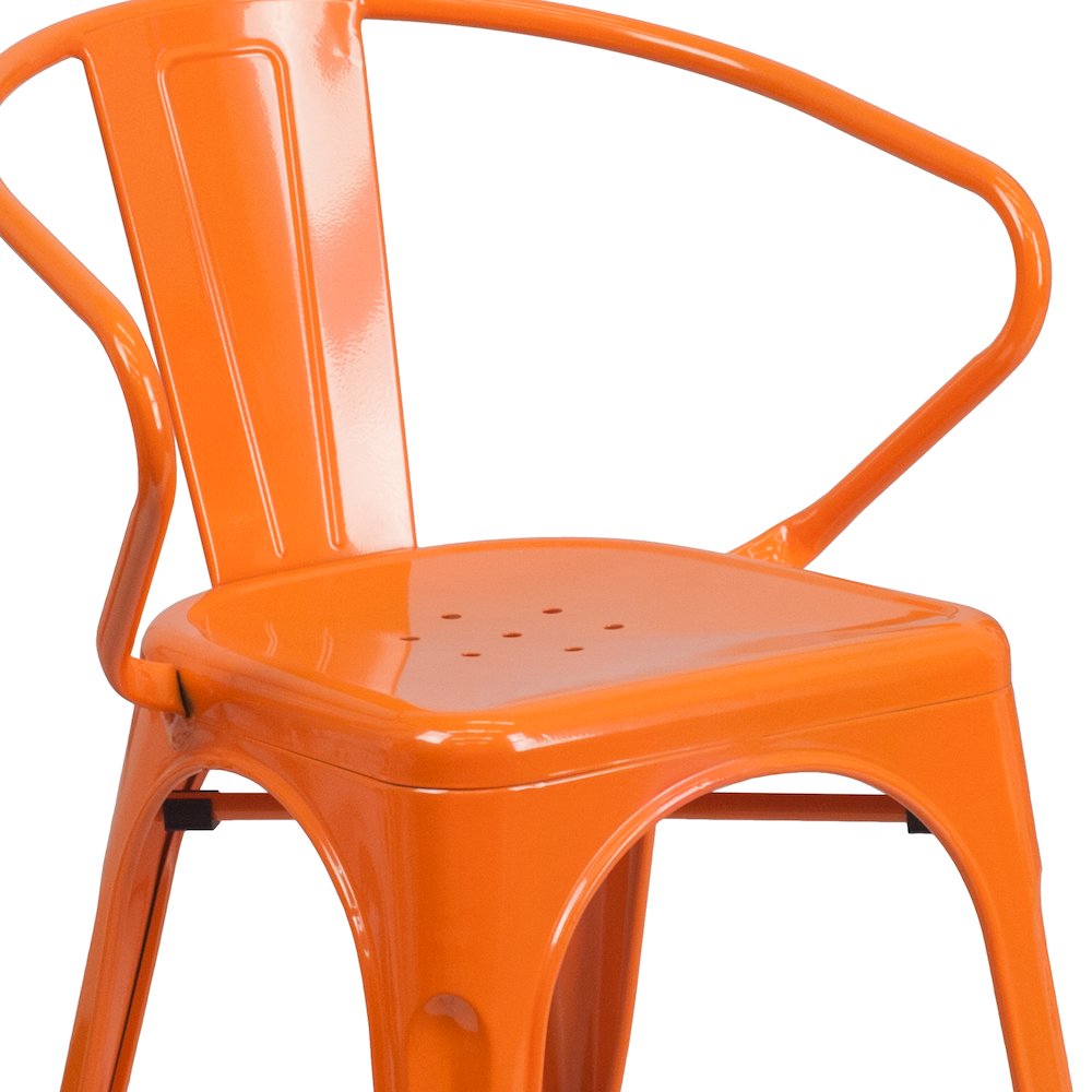 Commercial Grade Orange Metal Indoor-Outdoor Chair with Arms. Picture 8