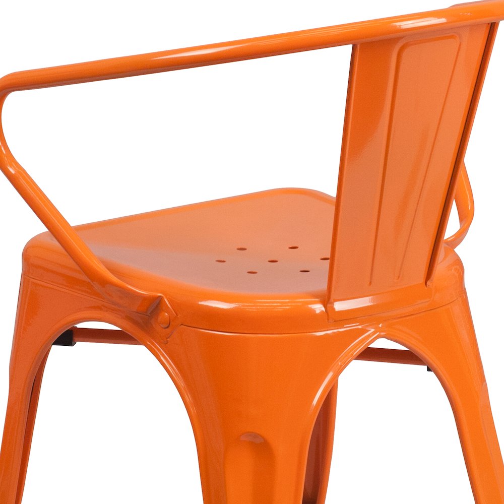 Commercial Grade Orange Metal Indoor-Outdoor Chair with Arms. Picture 11