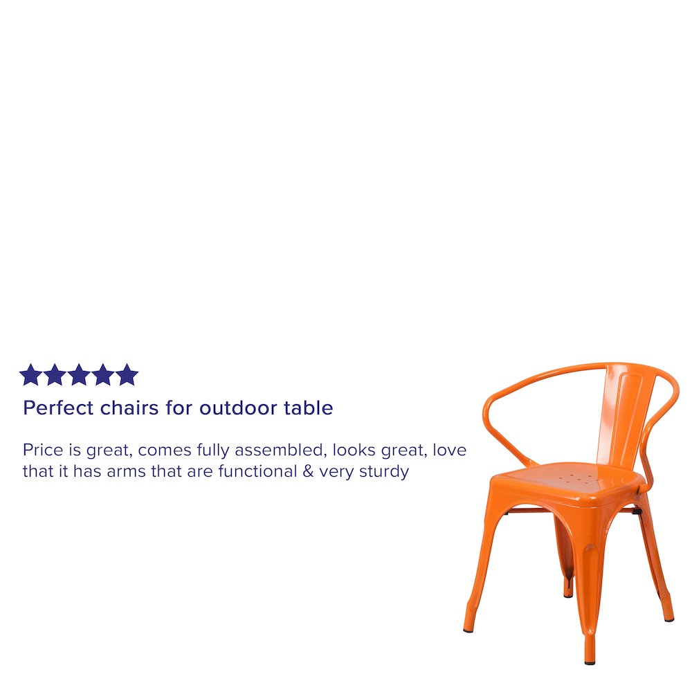 Commercial Grade Orange Metal Indoor-Outdoor Chair with Arms. Picture 7