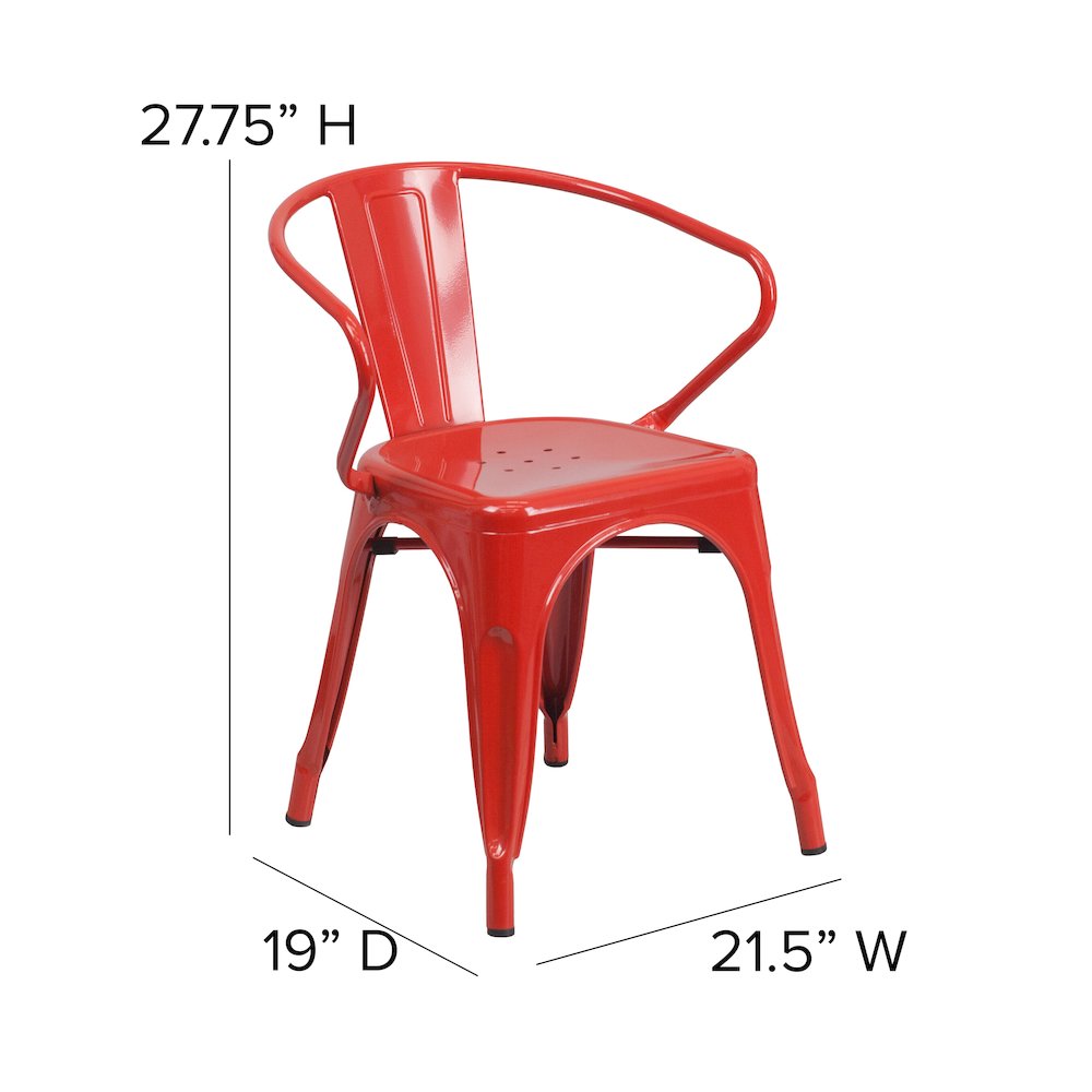 Commercial Grade Red Metal Indoor-Outdoor Chair with Arms. Picture 6