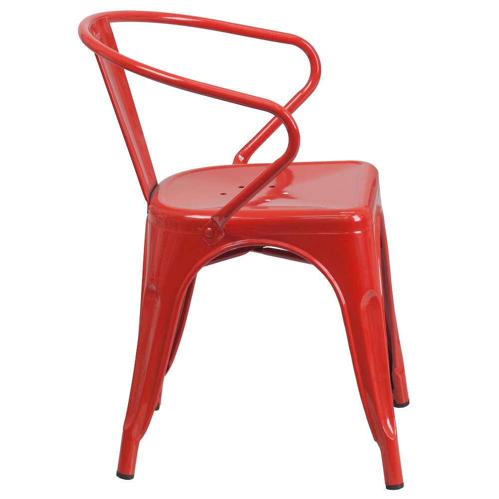 Commercial Grade Red Metal Indoor-Outdoor Chair with Arms. Picture 9