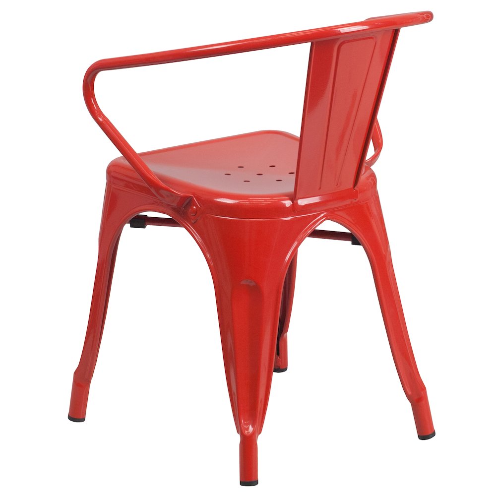 Commercial Grade Red Metal Indoor-Outdoor Chair with Arms. Picture 7