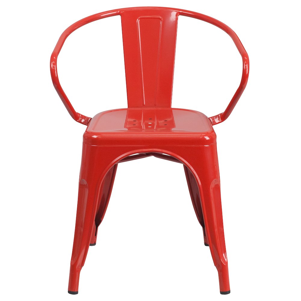 Commercial Grade Red Metal Indoor-Outdoor Chair with Arms. Picture 10
