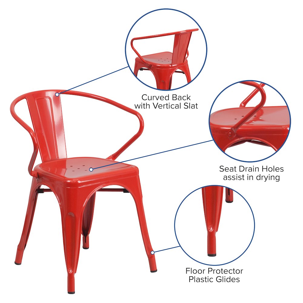 Commercial Grade Red Metal Indoor-Outdoor Chair with Arms. Picture 5