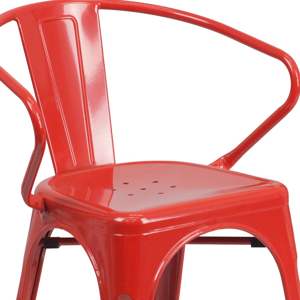 Commercial Grade Red Metal Indoor-Outdoor Chair with Arms. Picture 8