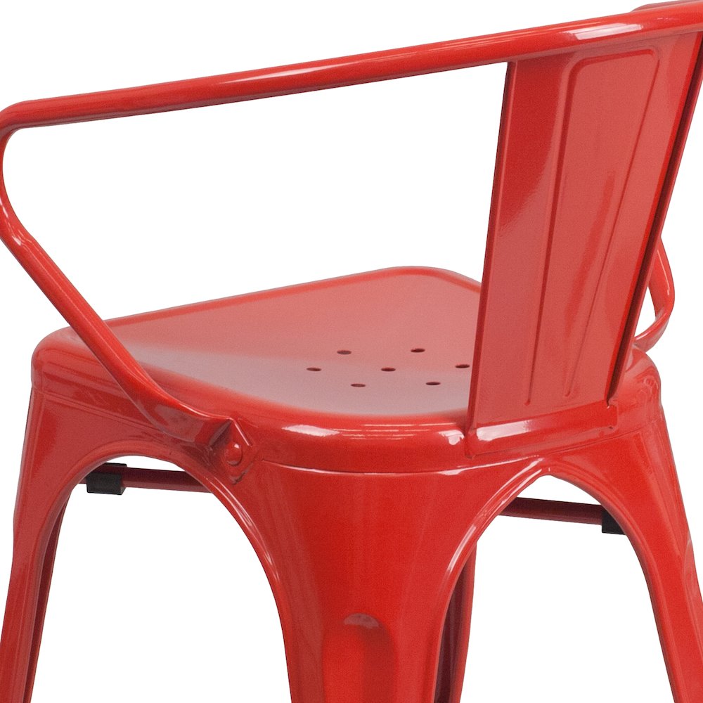 Commercial Grade Red Metal Indoor-Outdoor Chair with Arms. Picture 11