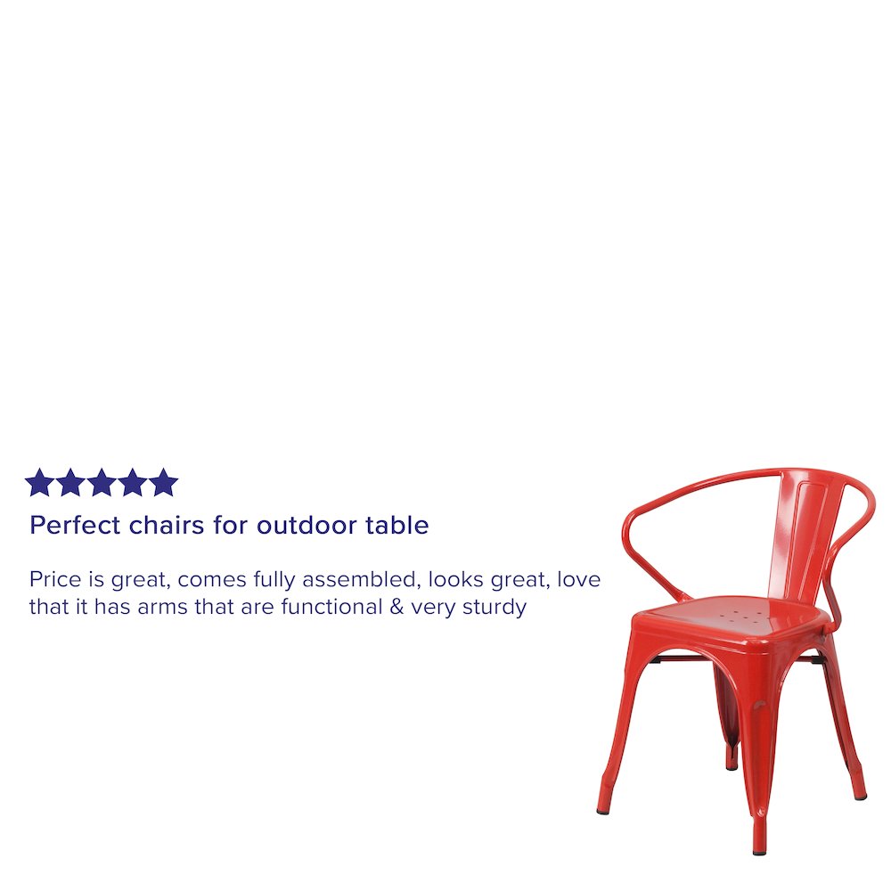 Commercial Grade Red Metal Indoor-Outdoor Chair with Arms. Picture 4
