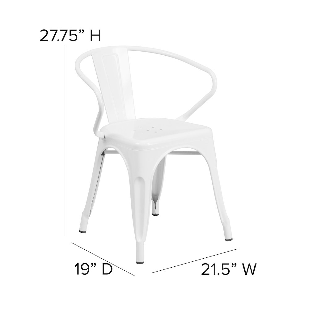 Commercial Grade White Metal Indoor-Outdoor Chair with Arms. Picture 6