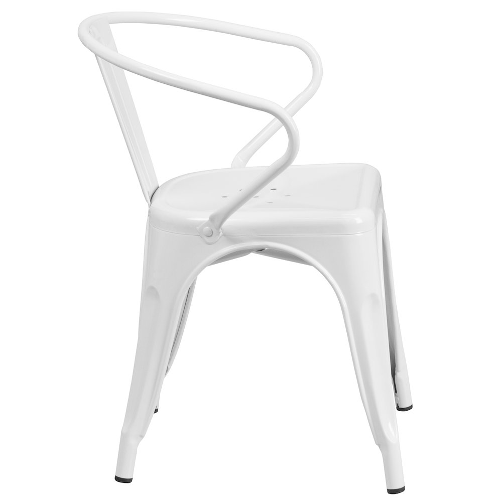 Commercial Grade White Metal Indoor-Outdoor Chair with Arms. Picture 9