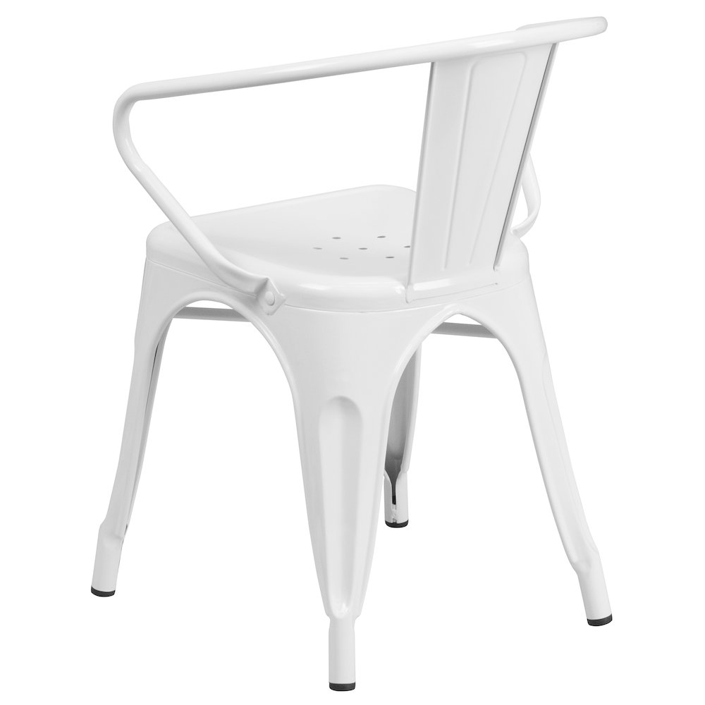 Commercial Grade White Metal Indoor-Outdoor Chair with Arms. Picture 7