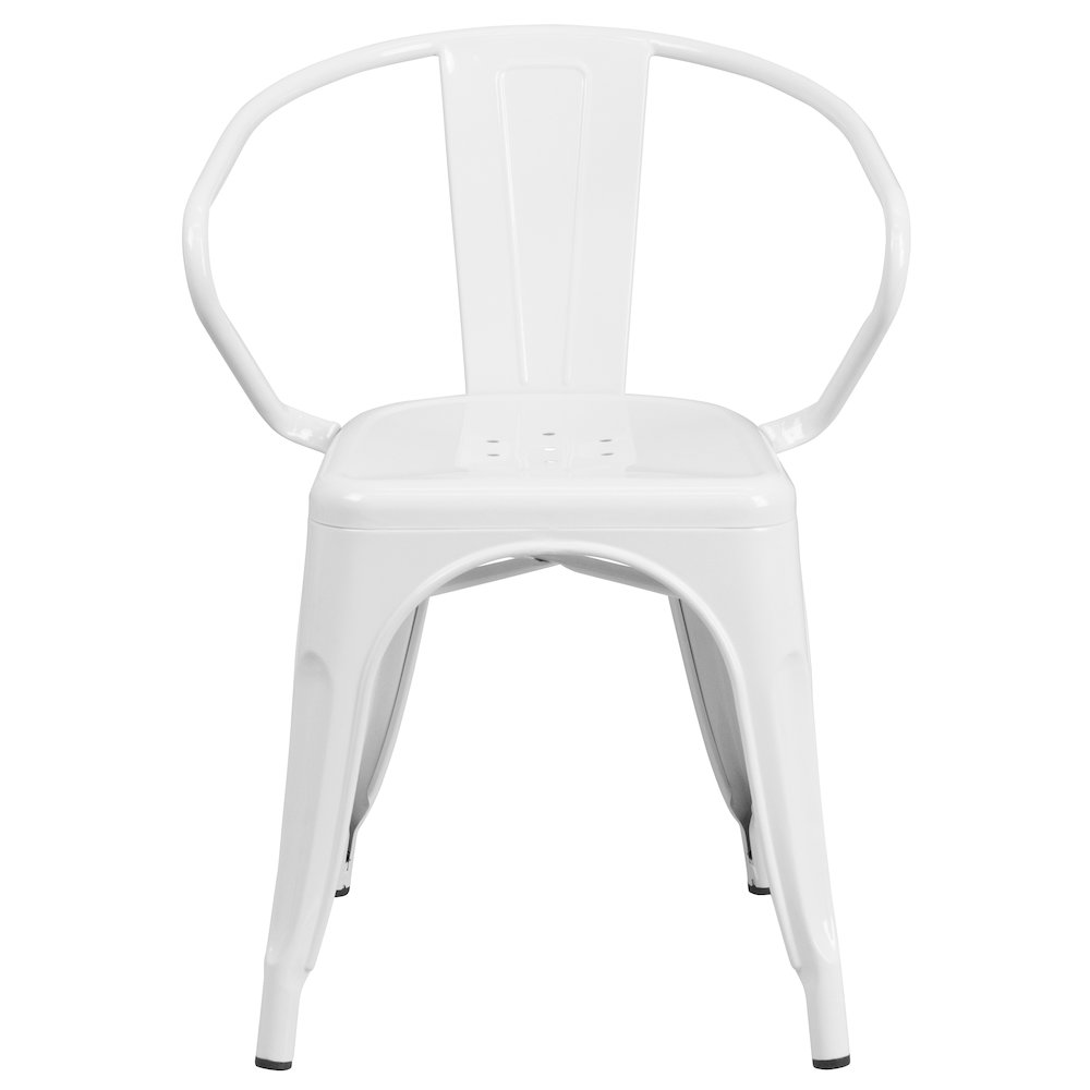 Commercial Grade White Metal Indoor-Outdoor Chair with Arms. Picture 10