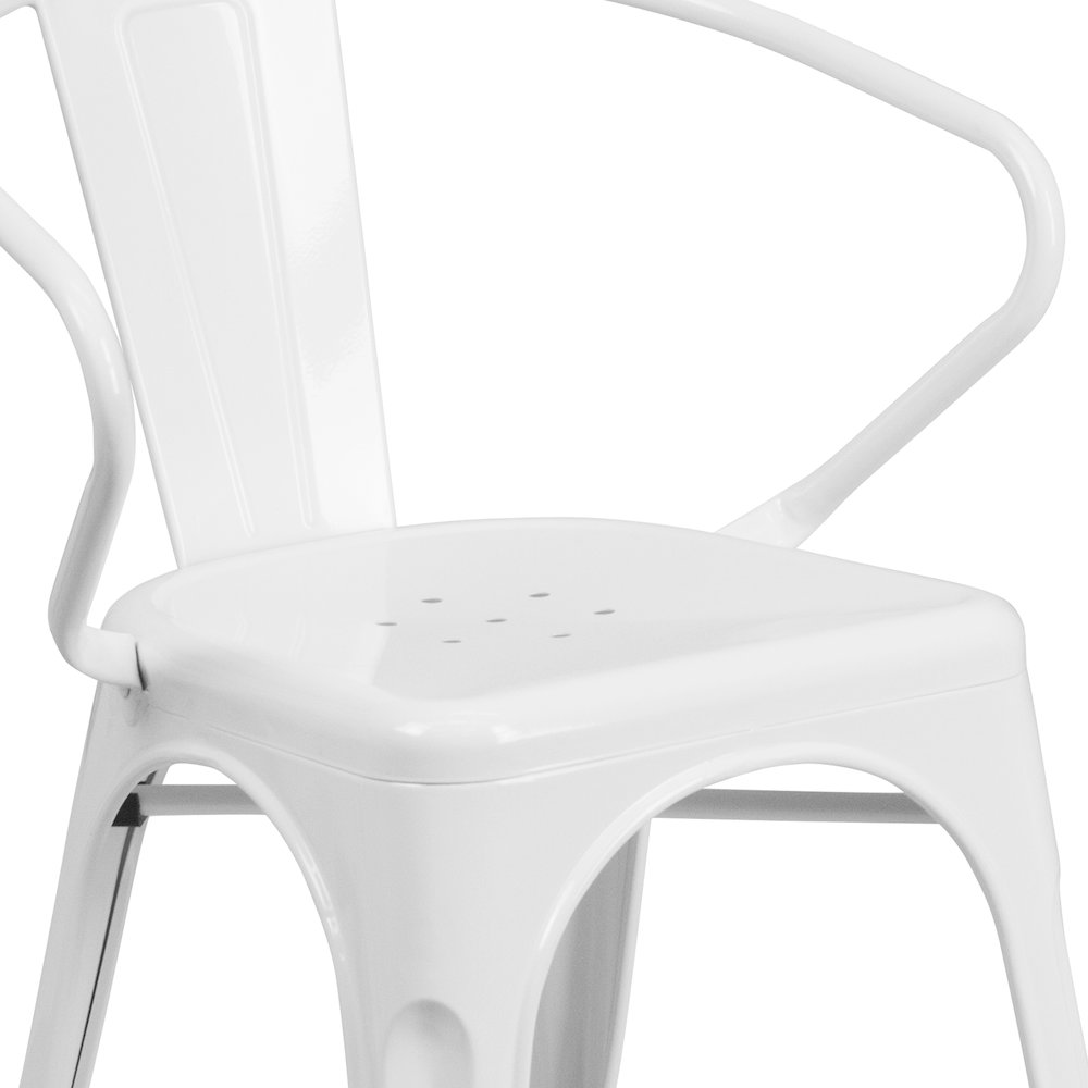 Commercial Grade White Metal Indoor-Outdoor Chair with Arms. Picture 8