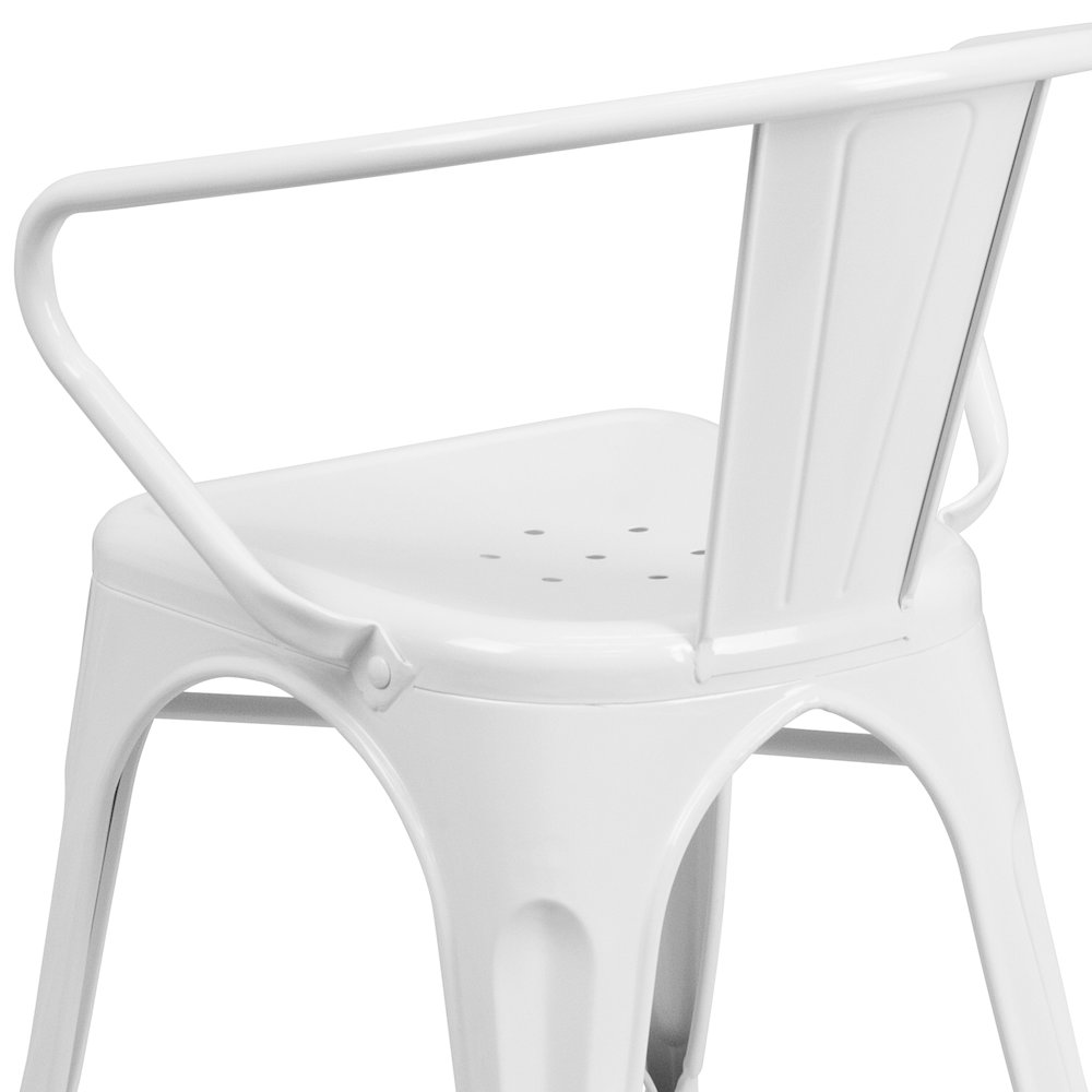 Commercial Grade White Metal Indoor-Outdoor Chair with Arms. Picture 11