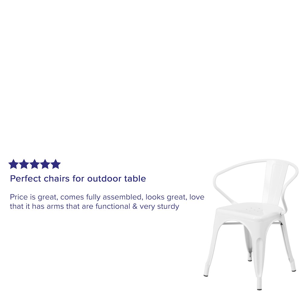 Commercial Grade White Metal Indoor-Outdoor Chair with Arms. Picture 4
