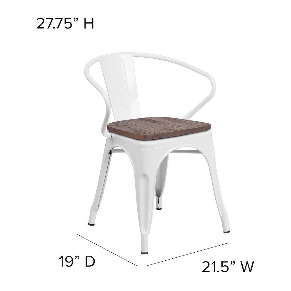White Metal Chair with Wood Seat and Arms. Picture 6