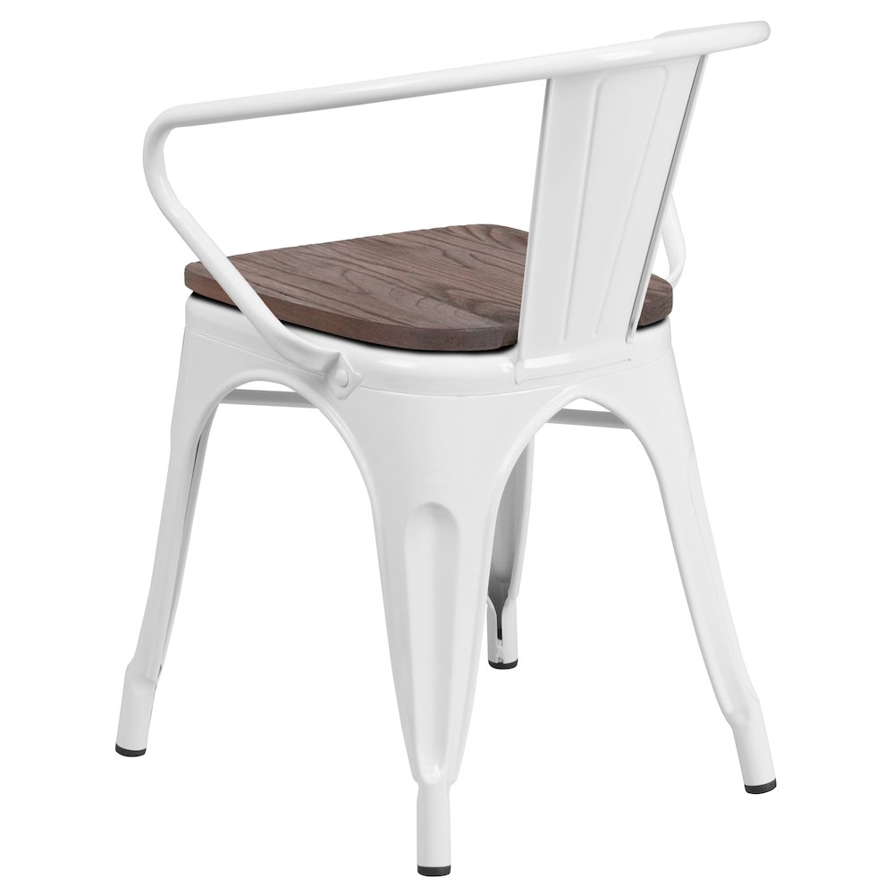 White Metal Chair with Wood Seat and Arms. Picture 7