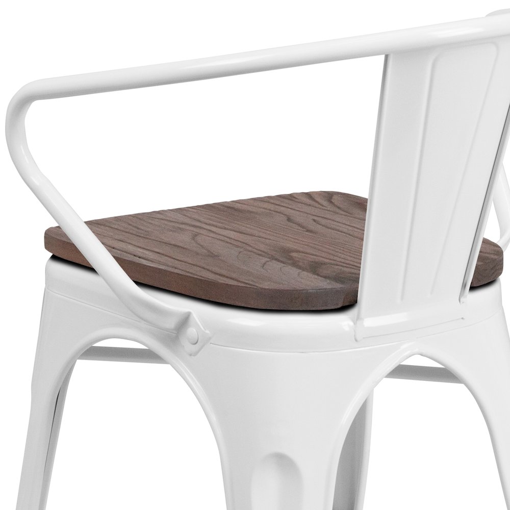 White Metal Chair with Wood Seat and Arms. Picture 11
