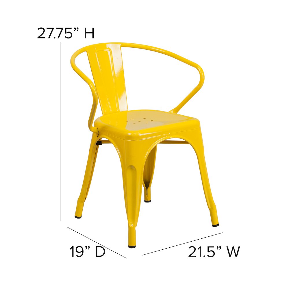 Commercial Grade Yellow Metal Indoor-Outdoor Chair with Arms. Picture 2