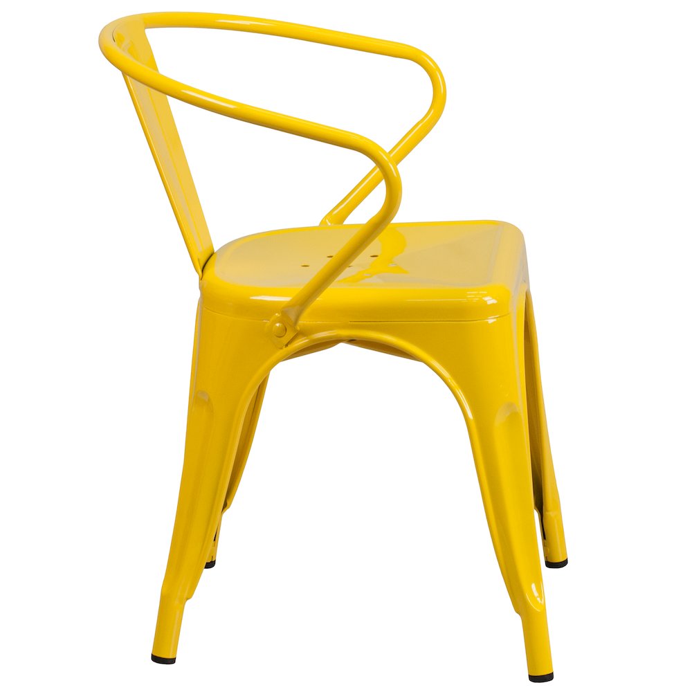Commercial Grade Yellow Metal Indoor-Outdoor Chair with Arms. Picture 3