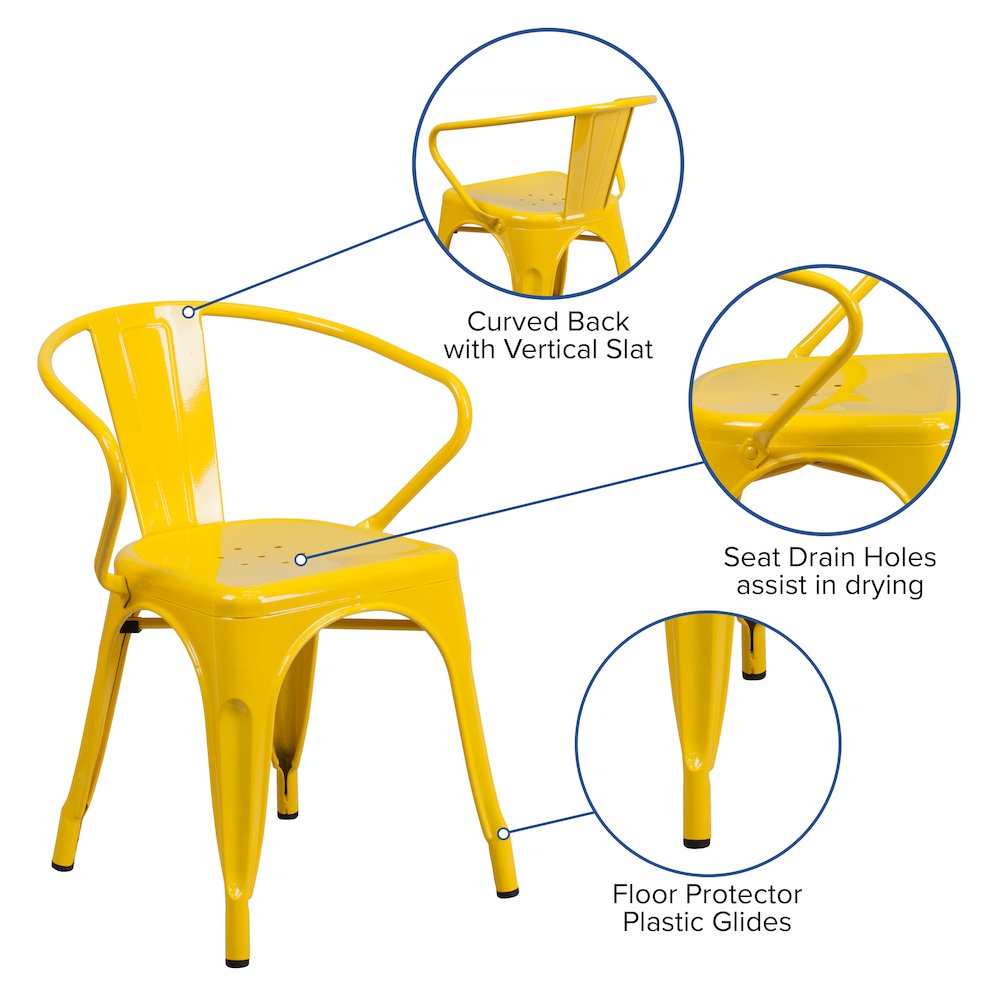 Commercial Grade Yellow Metal Indoor-Outdoor Chair with Arms. Picture 5