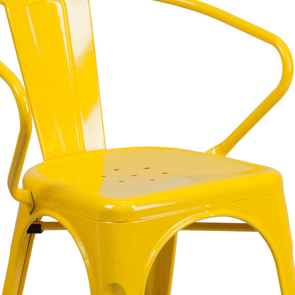 Commercial Grade Yellow Metal Indoor-Outdoor Chair with Arms. Picture 8