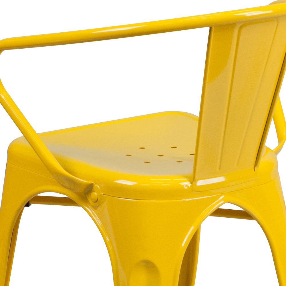 Commercial Grade Yellow Metal Indoor-Outdoor Chair with Arms. Picture 11