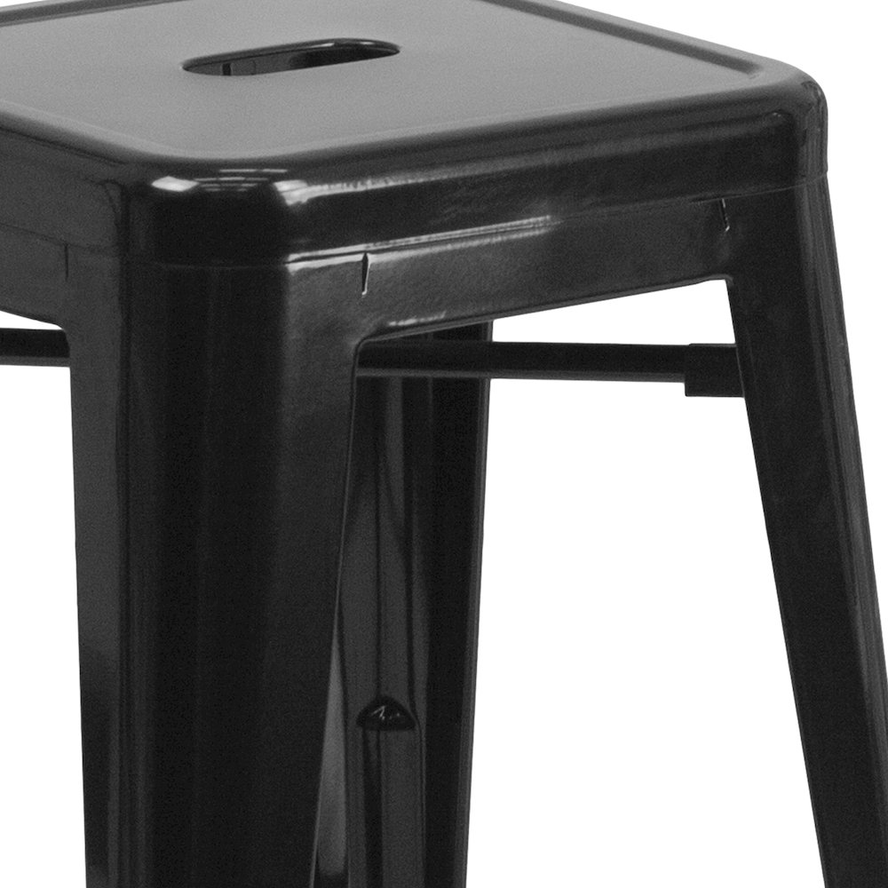 24" High Backless Black Metal Indoor-Outdoor Counter Height Stool with Seat. Picture 7