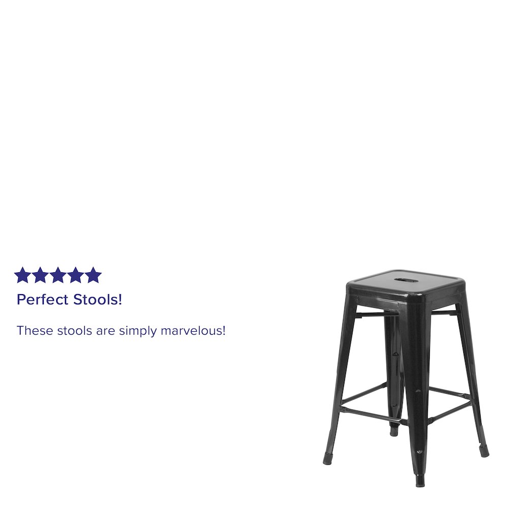 24" High Backless Black Metal Indoor-Outdoor Counter Height Stool with Seat. Picture 4